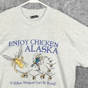 Vintage Fruit of the Loom Best Chicken Alaska Mosquito Graphic T-Shirt Gray L